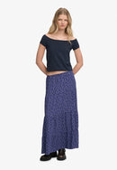 Woven Tiered Maxi Skirt - Mariner Navy Ditsy Floral