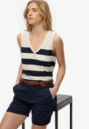 Studios V-Neckline Vest Top - Off White & Navy Stripe