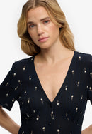 Printed Button Short Sleeve Midi Tea Dress - Carnation Navy Ditsy Stripe