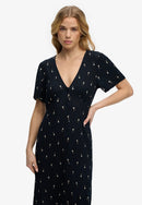 Printed Button Short Sleeve Midi Tea Dress - Carnation Navy Ditsy Stripe