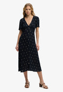 Printed Button Short Sleeve Midi Tea Dress - Carnation Navy Ditsy Stripe