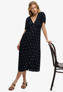 Printed Button Short Sleeve Midi Tea Dress - Carnation Navy Ditsy Stripe
