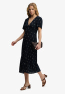 Printed Button Short Sleeve Midi Tea Dress - Carnation Navy Ditsy Stripe