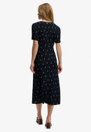 Printed Button Short Sleeve Midi Tea Dress - Carnation Navy Ditsy Stripe