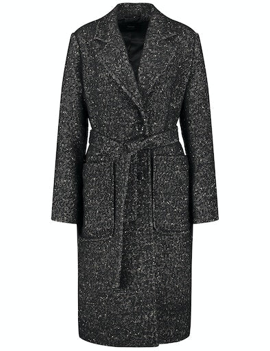 Belted Wool Coat - Black Pattern
