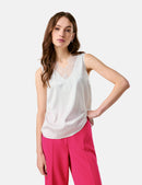 Casino V Neck Sleeveless T-Shirt - Off White