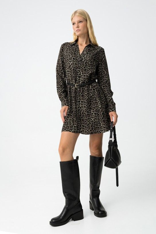 Leopard Dress - Patina Green