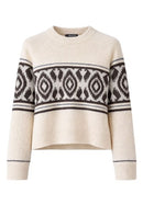 Print Round Neck Jumper - Cream Multi