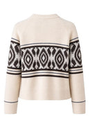 Print Round Neck Jumper - Cream Multi
