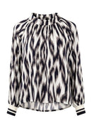 Animal Print High Neck Blouse - Cream Multi