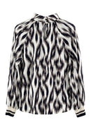 Animal Print High Neck Blouse - Cream Multi