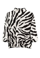 Animal Print Round Neck Sweatshirt - Brown Multi