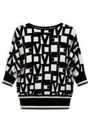 Graphic Print Round Neck Jumper - Black Multi