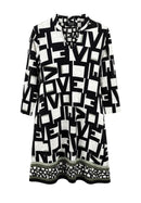 Graphic Print V Neck Dress - Black Multi