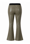 Pleather Flared Trouser - Dark Olive