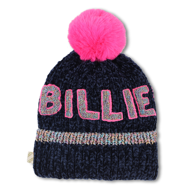 Faux Fur Pompom Beanie - Navy