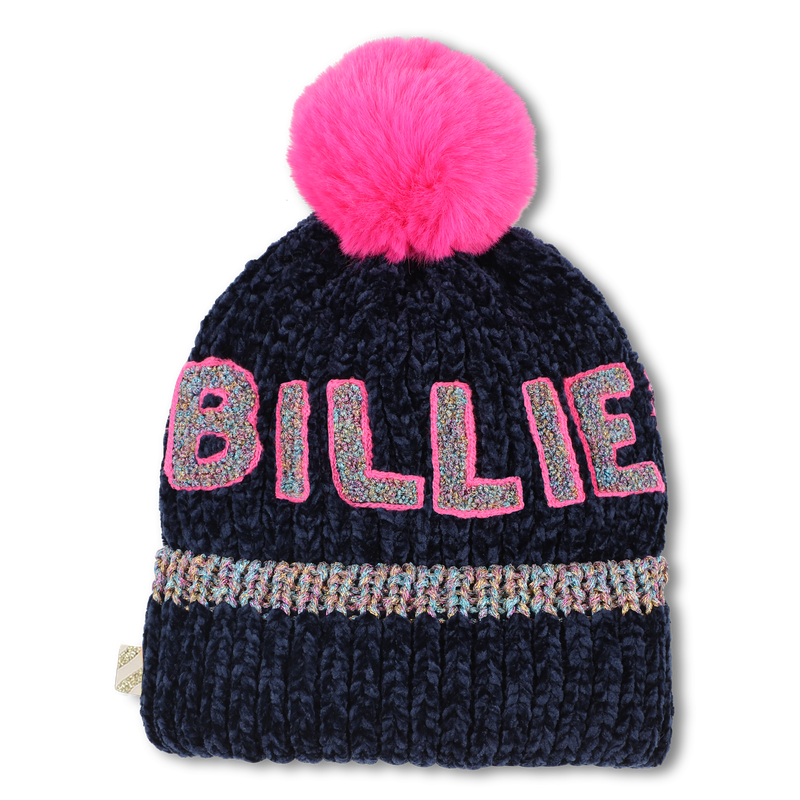Faux Fur Pompom Beanie - Navy