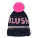 Faux Fur Pompom Beanie - Navy