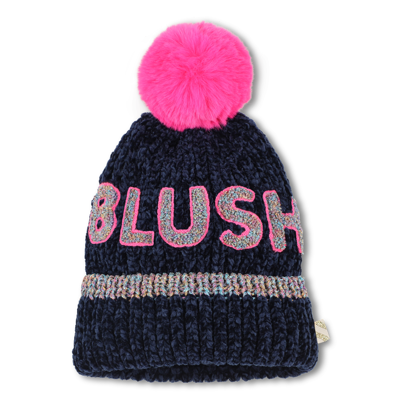 Faux Fur Pompom Beanie - Navy