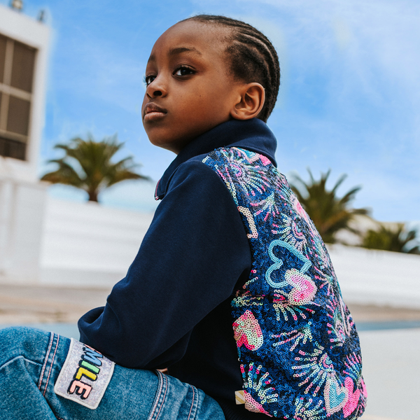 Sequin French Terry Cardigan - Navy