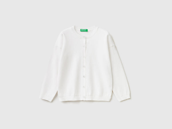 Girls Round Neck Cardigan - White