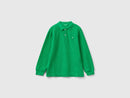 Boys Plain Long Sleeve Polo Shirt - Green