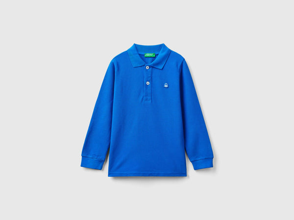 Boys Plain Long Sleeve Polo Shirt - Royal