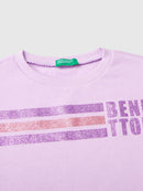 Glitter Logo Round Neck Sweatshirt - Lilac