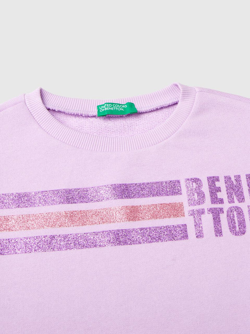 Glitter Logo Round Neck Sweatshirt - Lilac