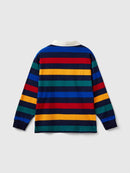 Boys Striped Long Sleeve Polo Shirt - Navy/yellow