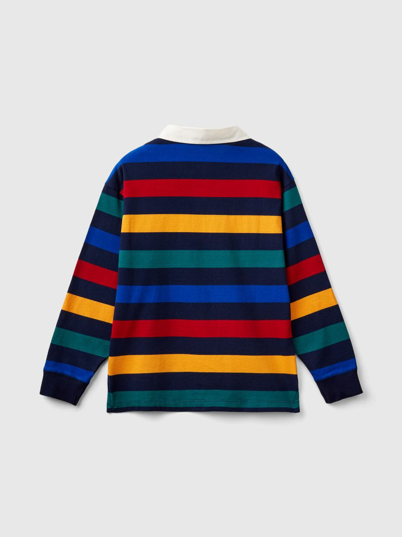 Boys Striped Long Sleeve Polo Shirt - Navy/yellow