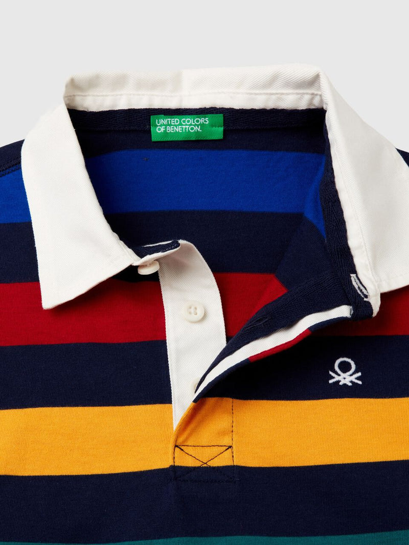 Boys Striped Long Sleeve Polo Shirt - Navy/yellow