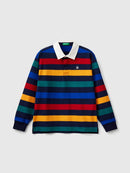 Boys Striped Long Sleeve Polo Shirt - Navy/yellow