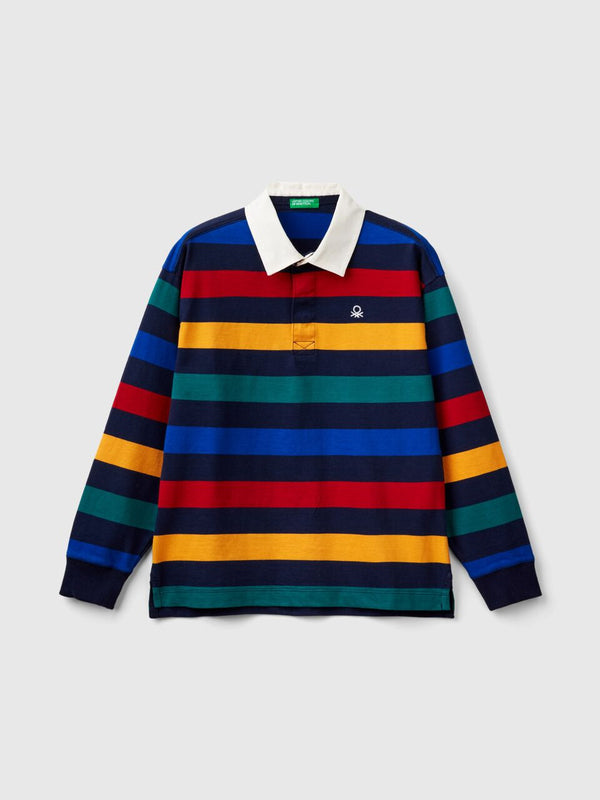 Boys Striped Long Sleeve Polo Shirt - Navy/yellow