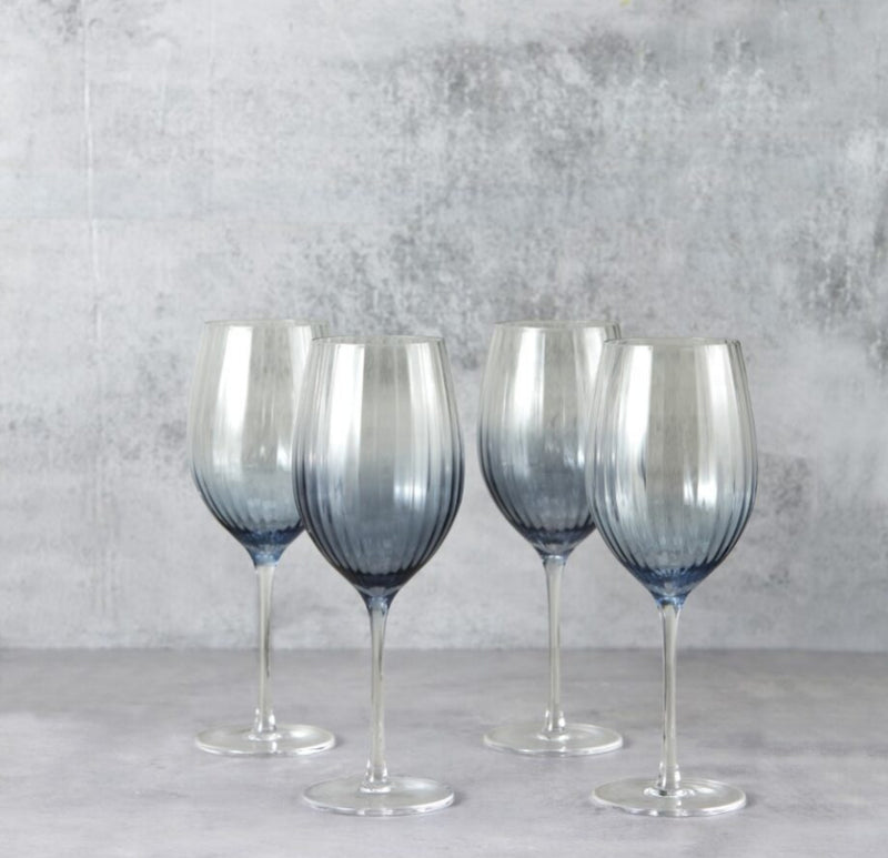 4 Piece Wine Glass Set Blue