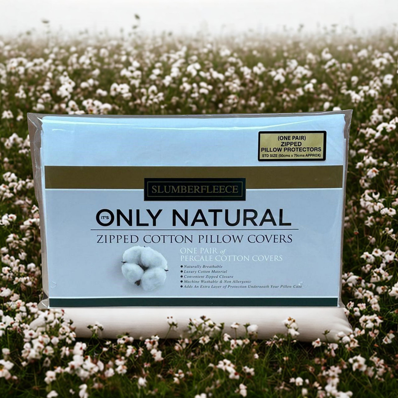 Natural Cotton Zipped Pillow Protector Pair