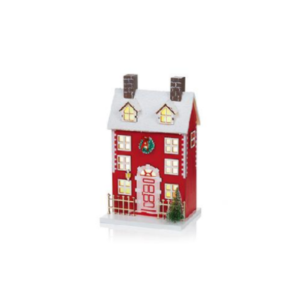 29cm Battery Operated Red House with Tree Scene