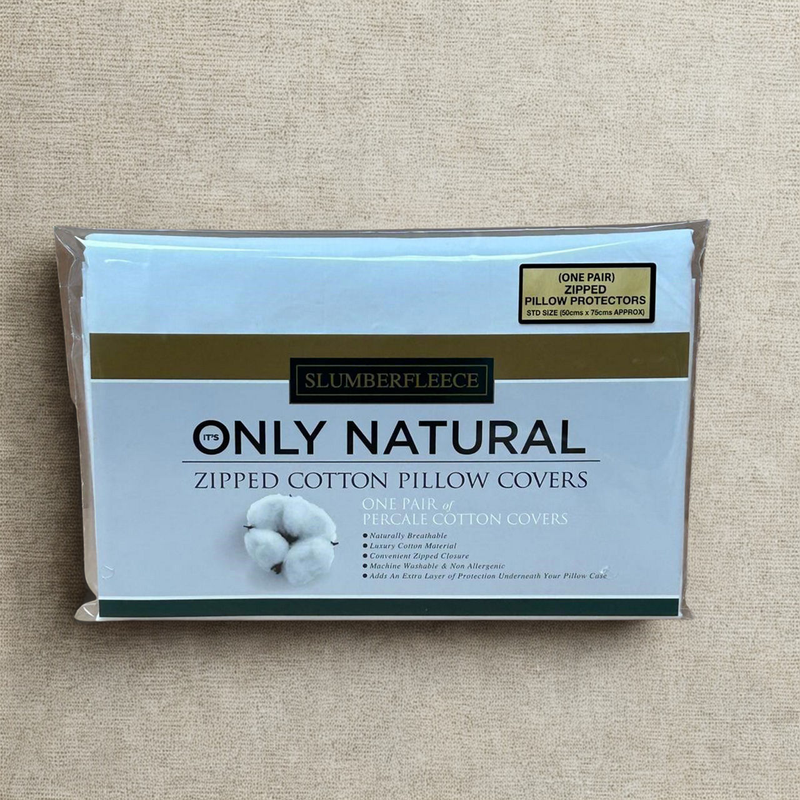 Natural Cotton Zipped Pillow Protector Pair