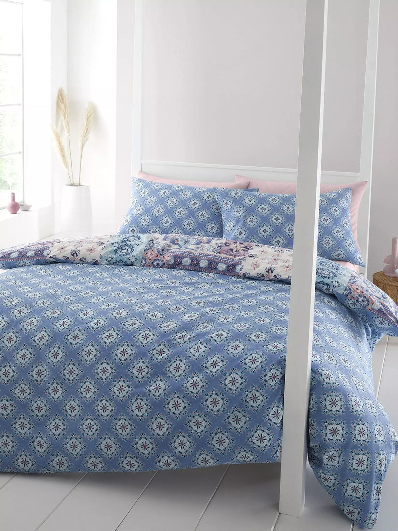 Boho Patchwork Duvet Cover Set - Blue