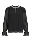 Willy Mesh Sleeve Top - Black Beauty/silver