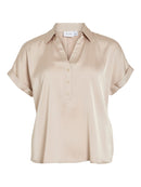 Enna Ravenna Satin Short Sleeve Top - Cement