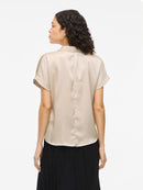 Enna Ravenna Satin Short Sleeve Top - Cement