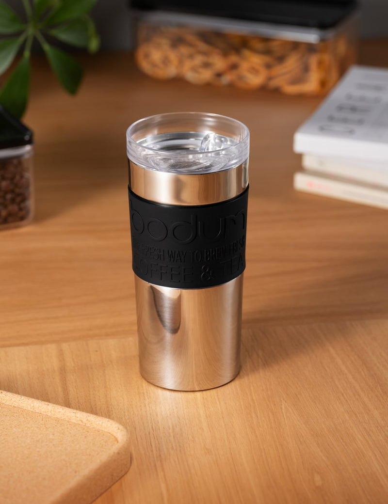 Travel Mug 0.35L with Clear Lid - Stainless Steel