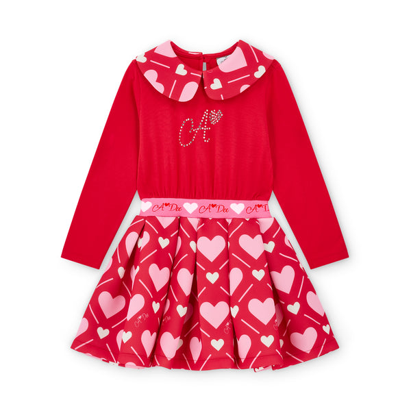 Lara Heart Print Mix Dress - Vibrant Red