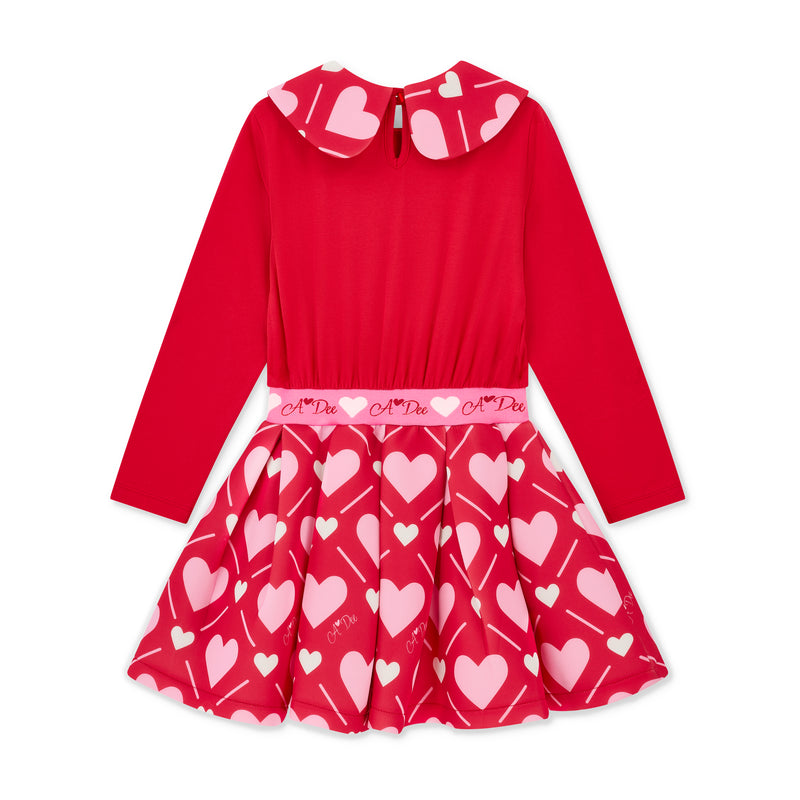 Lara Heart Print Mix Dress - Vibrant Red