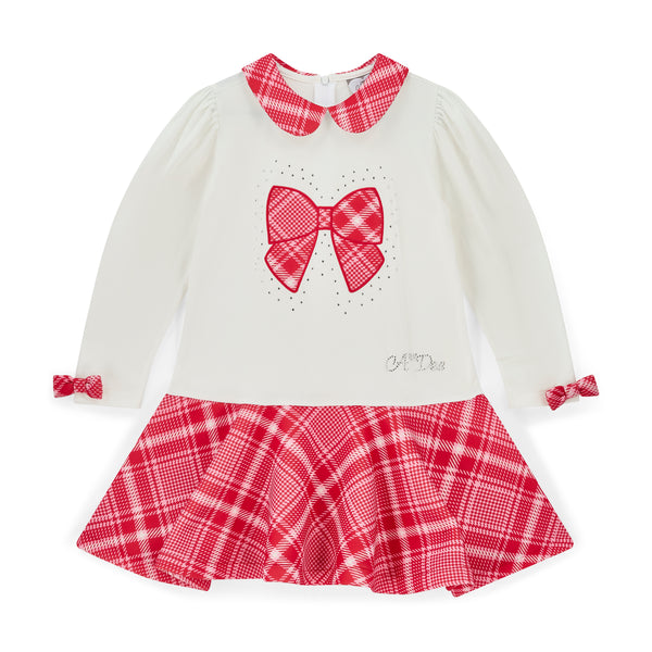 Lottie Check Bow Dress - Snow White