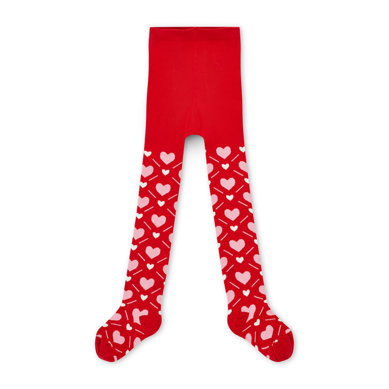 Lake Heart Print Tights - Vibrant Red