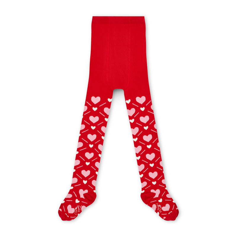 Lake Heart Print Tights - Vibrant Red