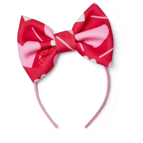 Lane Heart Print Bow Hairband - Vibrant Red