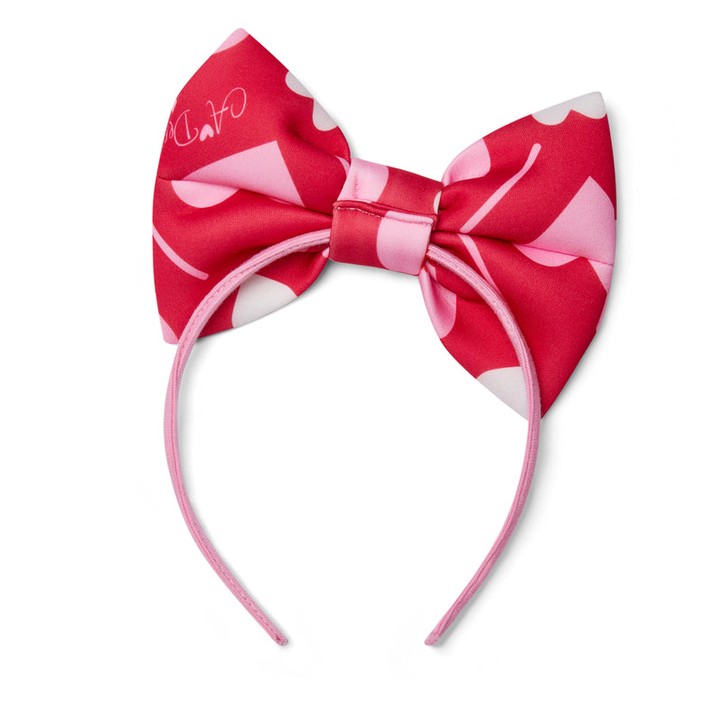 Lane Heart Print Bow Hairband - Vibrant Red